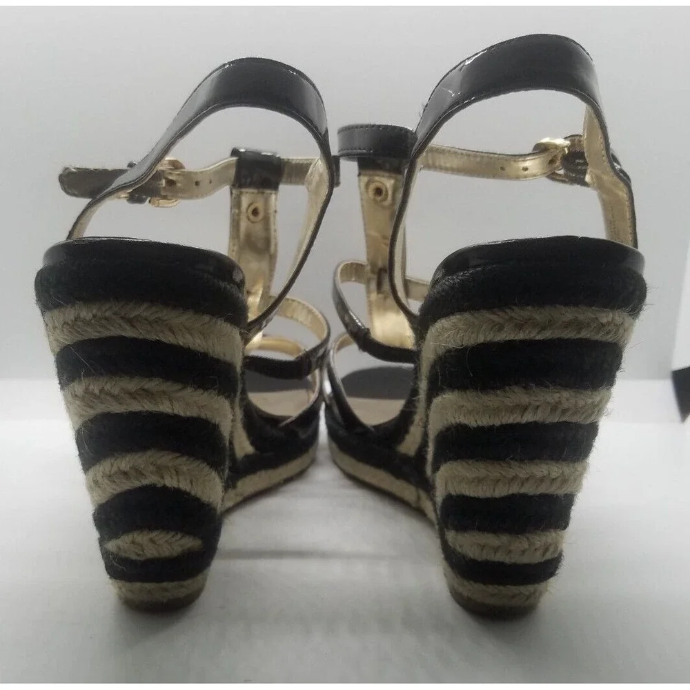 Tommy Hilfiger Espadrille Wedge Slingback Sandals SZ 10M Black Stripped Heel